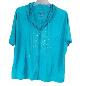 Onque Woman Turquoise Hoodie  With Rhinestones Women's 1X